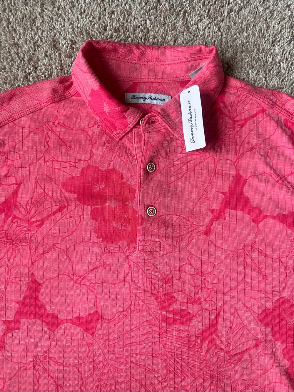 NWT Tommy Bahama Men's Miramar Blooms Pink Confetti Polo Shirt Large Pink